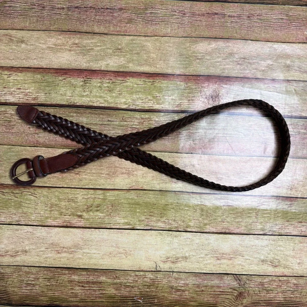 Vintage Braided Leather Belt Oil Tanned Cowhide Dark Brown Boho Western Size 30